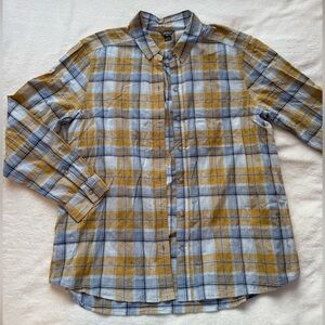 Eddie Bauer Yellow and Light Blue Plaid Button-Up Shirt